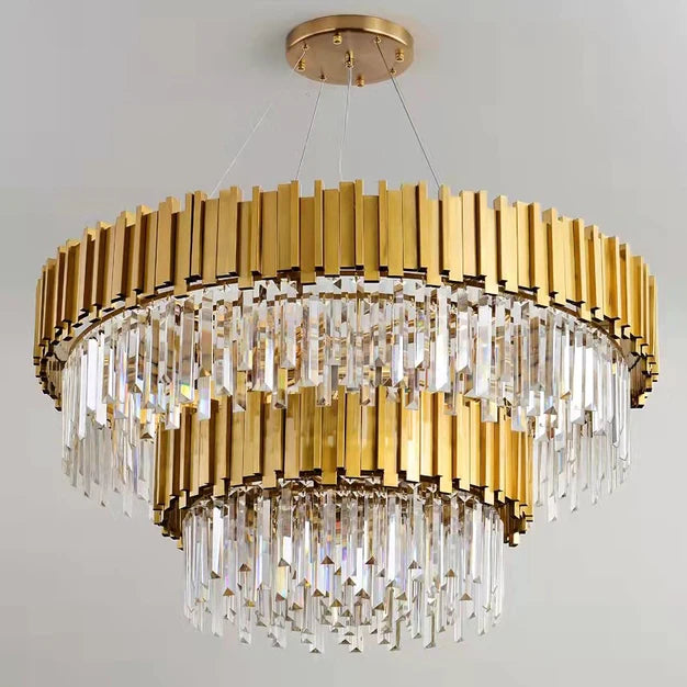 Lampadario di cristallo classico a 2 livelli Lohsen con finitura dorata