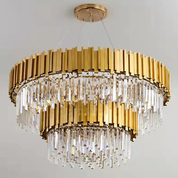 HomeDor Lohsen Classic 2 Tiers Crystal Chandelier in Gold Finish