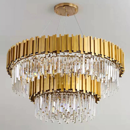 Lampadario di cristallo classico a 2 livelli Lohsen con finitura dorata