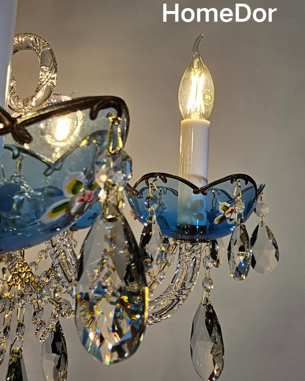 HomeDor Premium Luxury French Blue Handcrafted Crystal Candle Chandelier