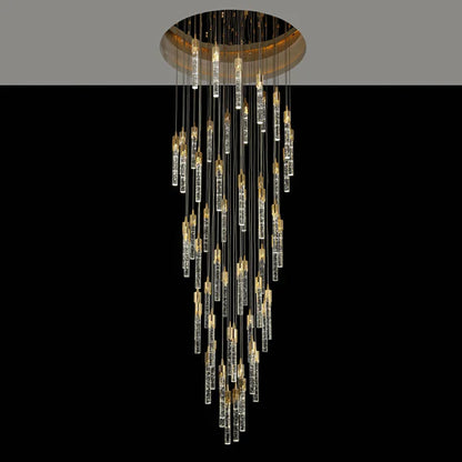 HomeDor Lily Premium Spiral Crystal Bars Suspension Chandelier in gold