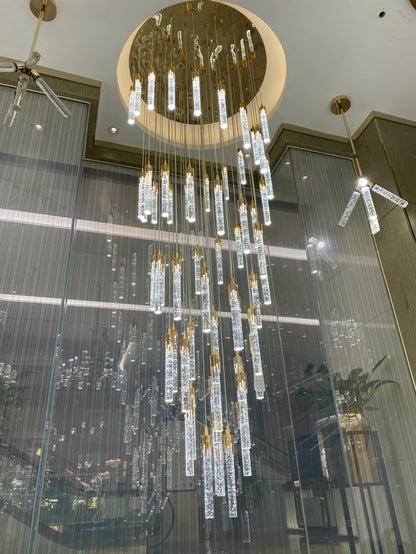 HomeDor Lily Premium Spiral Crystal Bars Suspension Chandelier in gold