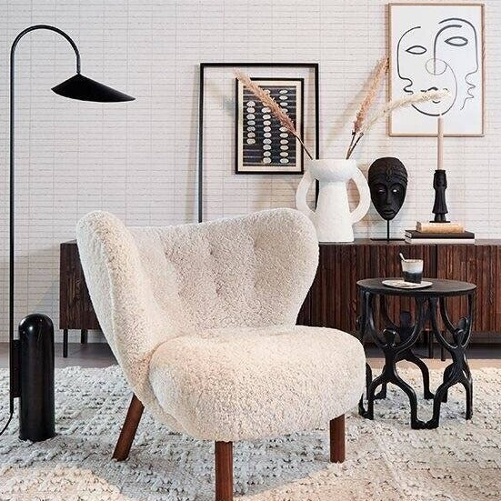 HomeDor Premium Casual Comfy Sherpa Plush Accent Lounge Chair with Ottoman