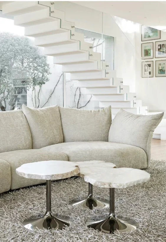 HomeDor Natural Alabaster Irregular Coffee Table Set