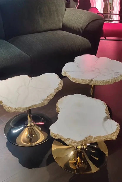 HomeDor Natural Alabaster Irregular Coffee Table Set