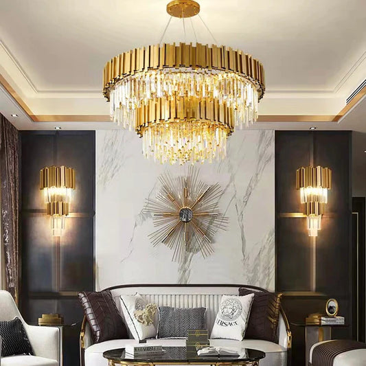 HomeDor Lohsen Classic 2 Tiers Crystal Chandelier in Gold Finish