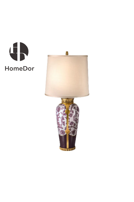 HomeDor-HomeDor × FH&Home | Imperial Purple Blossom Porcelain Table Decor Set-Style H/Table Lamp: L38cm × W38cm × H84cm-