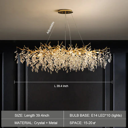 HomeDor Premium Branch Crystal Leaves Rectangle Chandelier