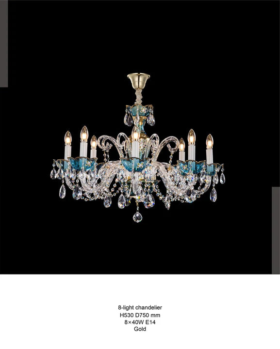 HomeDor Premium Luxury French Blue Handcrafted Crystal Candle Chandelier
