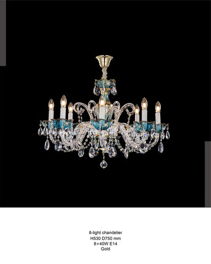 HomeDor Premium Luxury French Blue Handcrafted Crystal Candle Chandelier