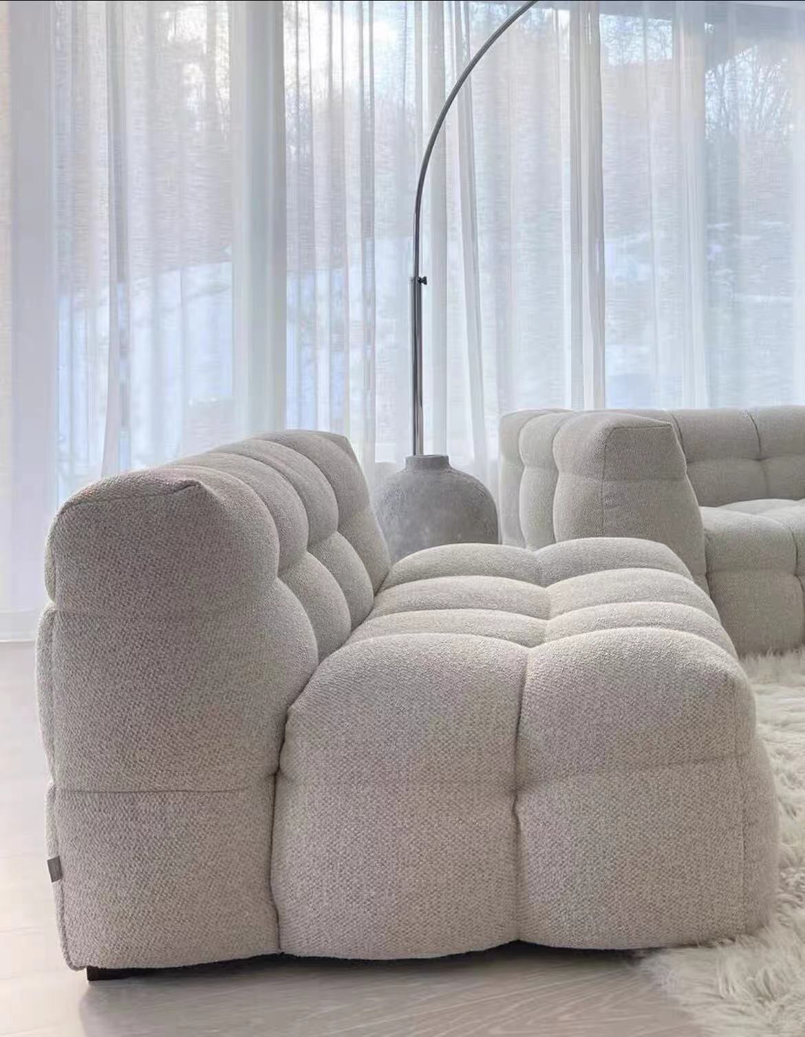 HomeDor Teddy Fleece Cream White Tofu Cube Sofa Chair