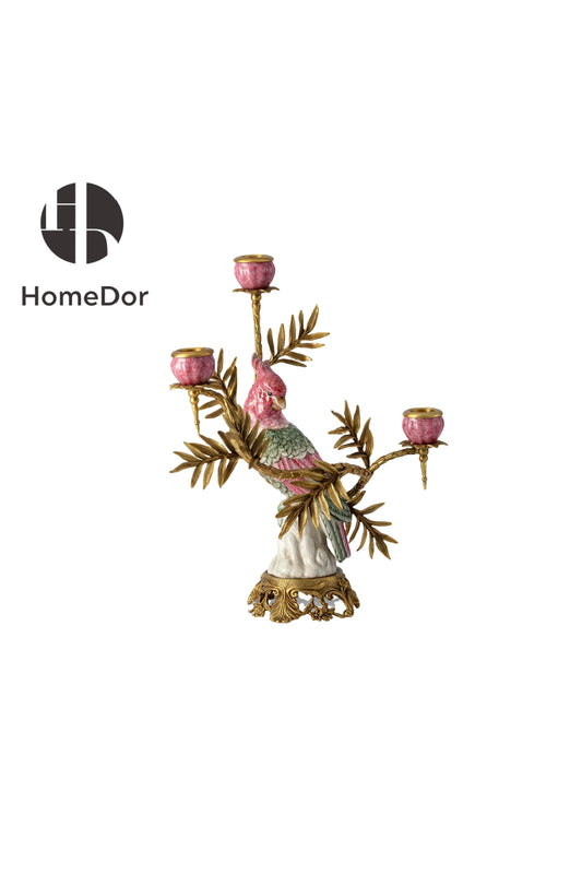 HomeDor-HomeDor × FH&Home | Exquisite Porcelain Parrot Candle Holder-Color A/L30cm × W21cm × H37cm-