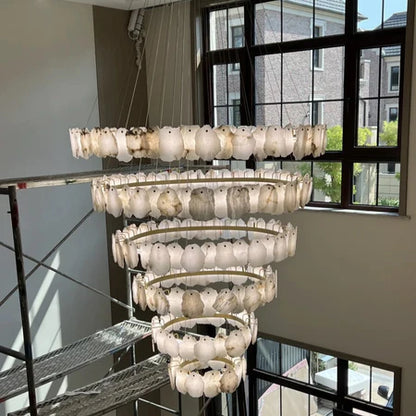 HomeDor Modern Multi-layer White Marble Chandelier for Staircase/Foyer