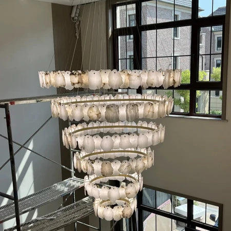 HomeDor Modern Multi-layer White Marble Chandelier for Staircase/Foyer