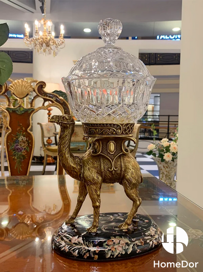 HomeDor Sofisticados Botes Decorativos de Cristal con Latón Camel 