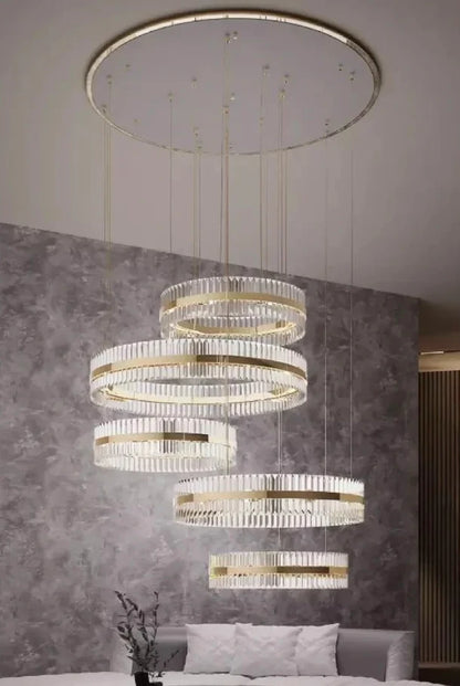 HomeDor 5-Ring Crystal Chandelier in Gold Finish