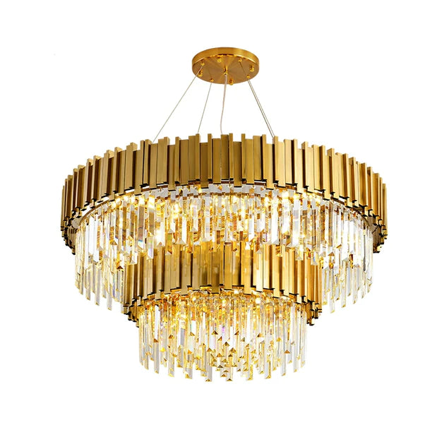 Lampadario di cristallo classico a 2 livelli Lohsen con finitura dorata