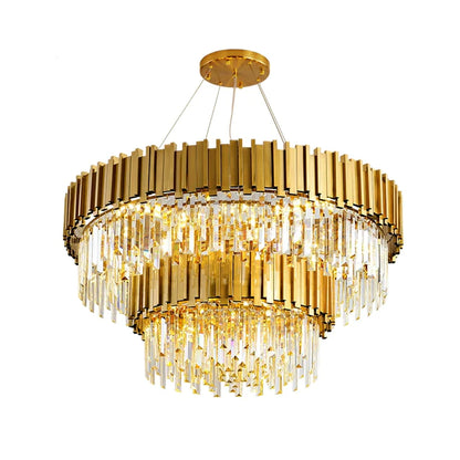 Lampadario di cristallo classico a 2 livelli Lohsen con finitura dorata