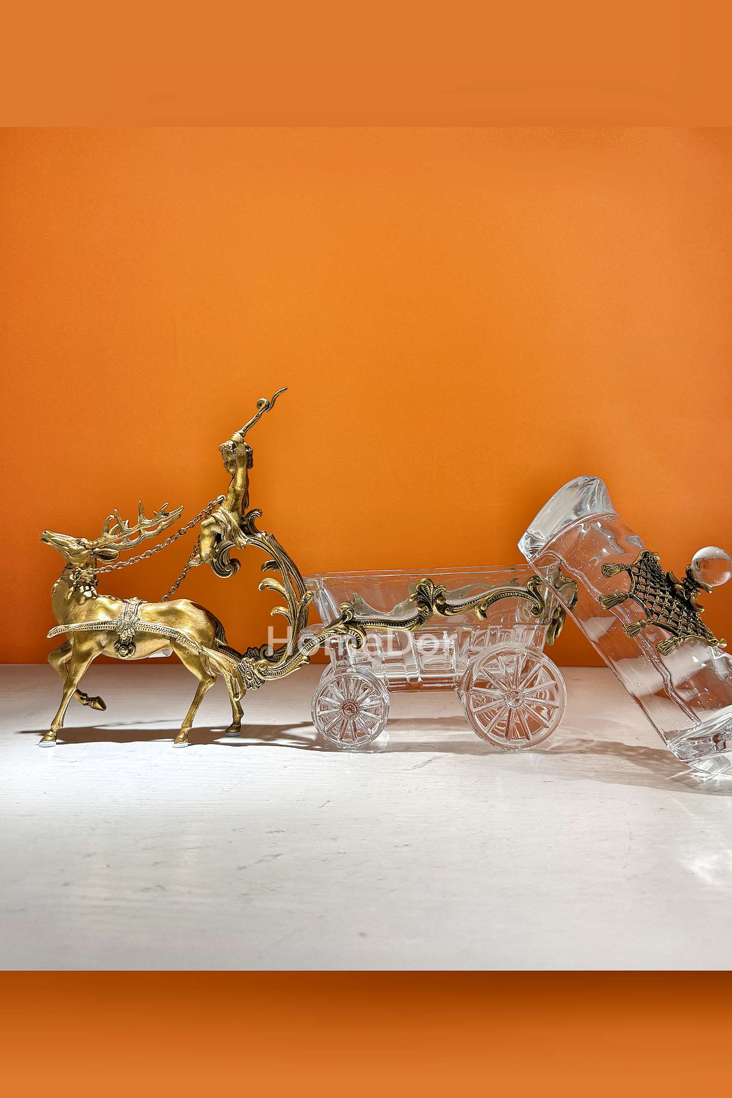 HomeDor × FH&Home | Prague Collection Luxury Brass Canister with Deer and Cherub Figurine