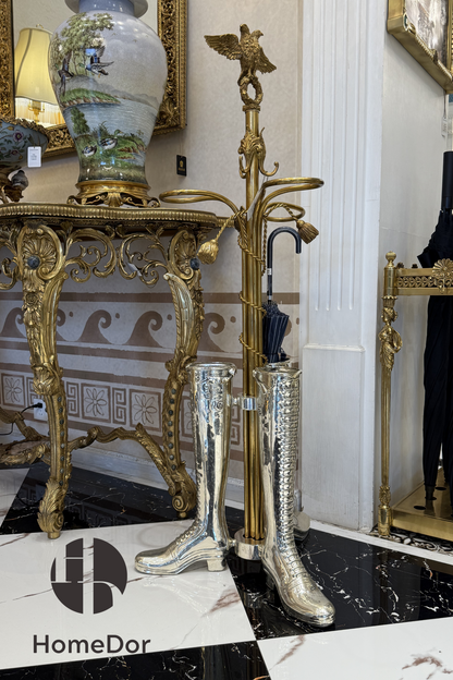 Artistic Eagle Topped Brass Silver Boot Umbrella Stand 