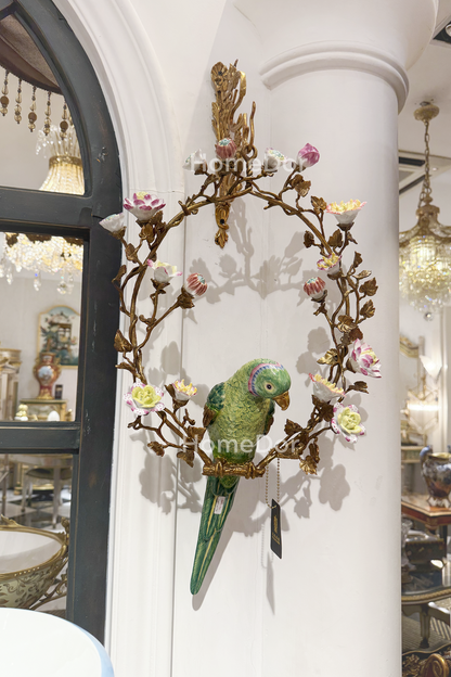 Artistic Hanging Wall Decor of Parrot Perched on Floral Hoop