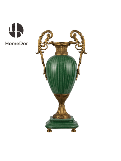 Artistic Lush Green Crackle Porcelain Table Decor Set with Brass Embellishments1