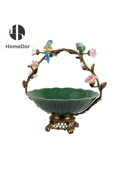 Artistic Lush Green Crackle Porcelain Table Decor Set with Brass Embellishments2