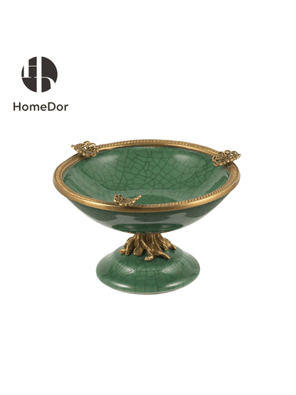 Artistic Lush Green Crackle Porcelain Table Decor Set with Brass Embellishments3