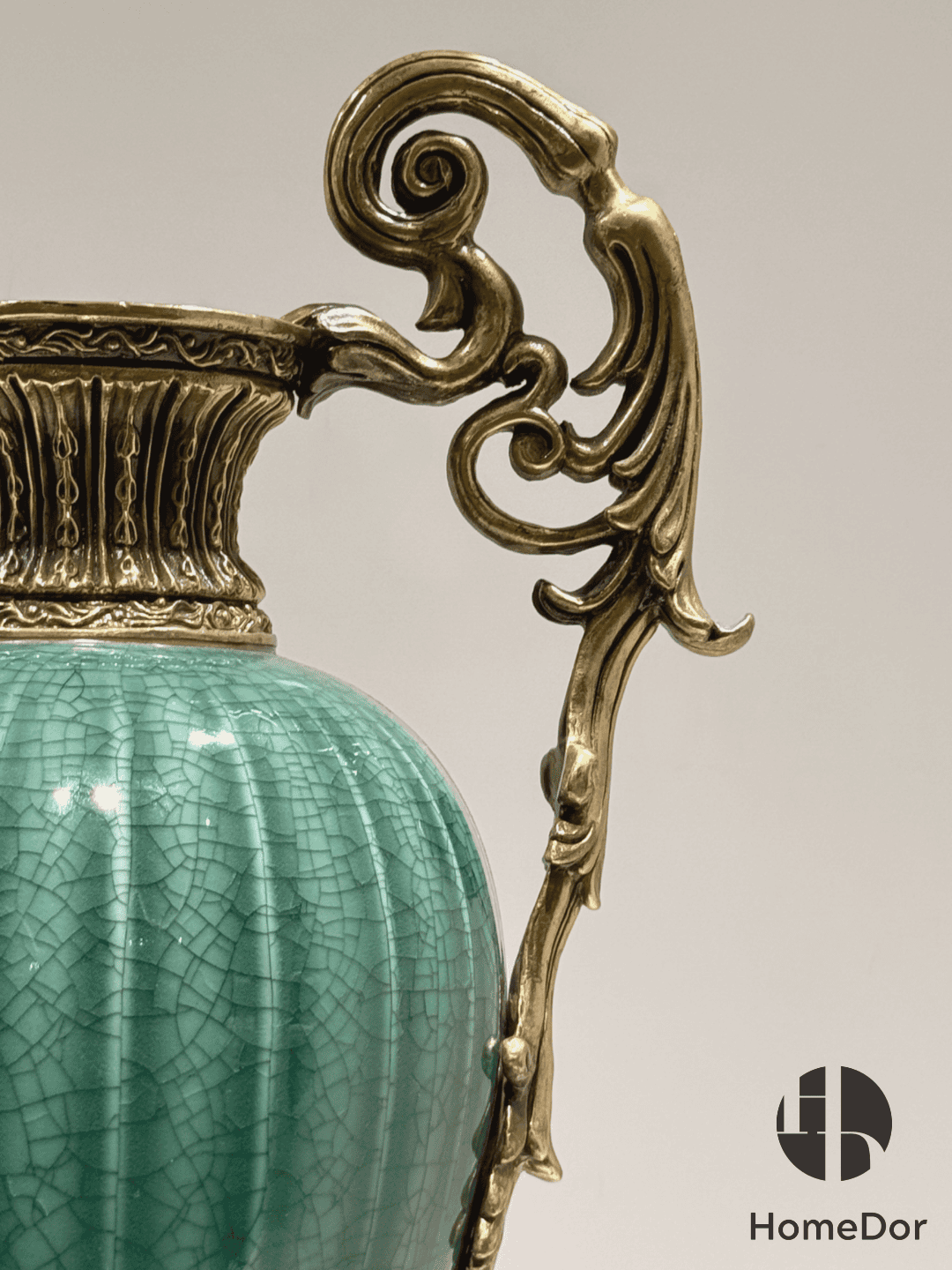 Artistic Lush Green Crackle Porcelain Table Decor Set with Brass Embellishments6