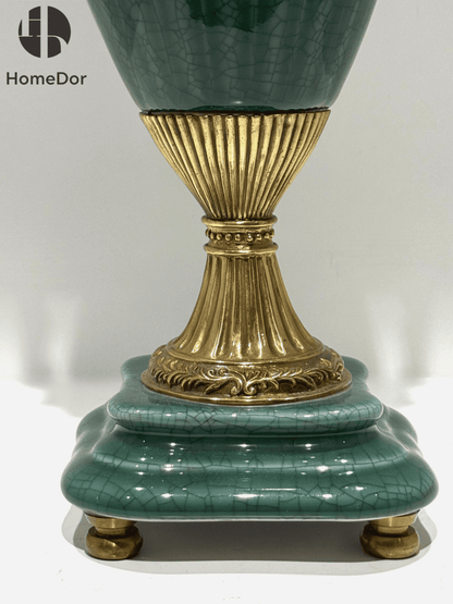 Artistic Lush Green Crackle Porcelain Table Decor Set with Brass Embellishments7