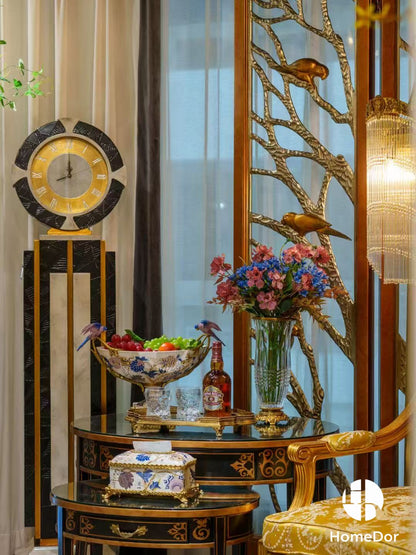 Artistic Pink Blue Porcelain & Lustrous Brass Elegance Table Decor Sets5