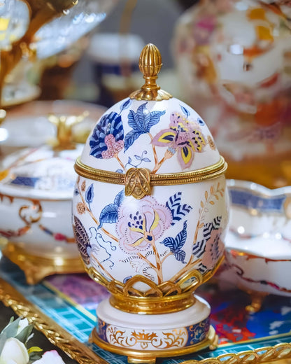 Artistic Pink Blue Porcelain & Lustrous Brass Elegance Table Decor Sets6