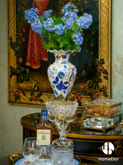 Artistic Pink Blue Porcelain & Lustrous Brass Elegance Table Decor Sets8