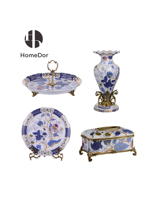 Artistic Porcelain & Lustrous Brass Elegance Table Decor Sets