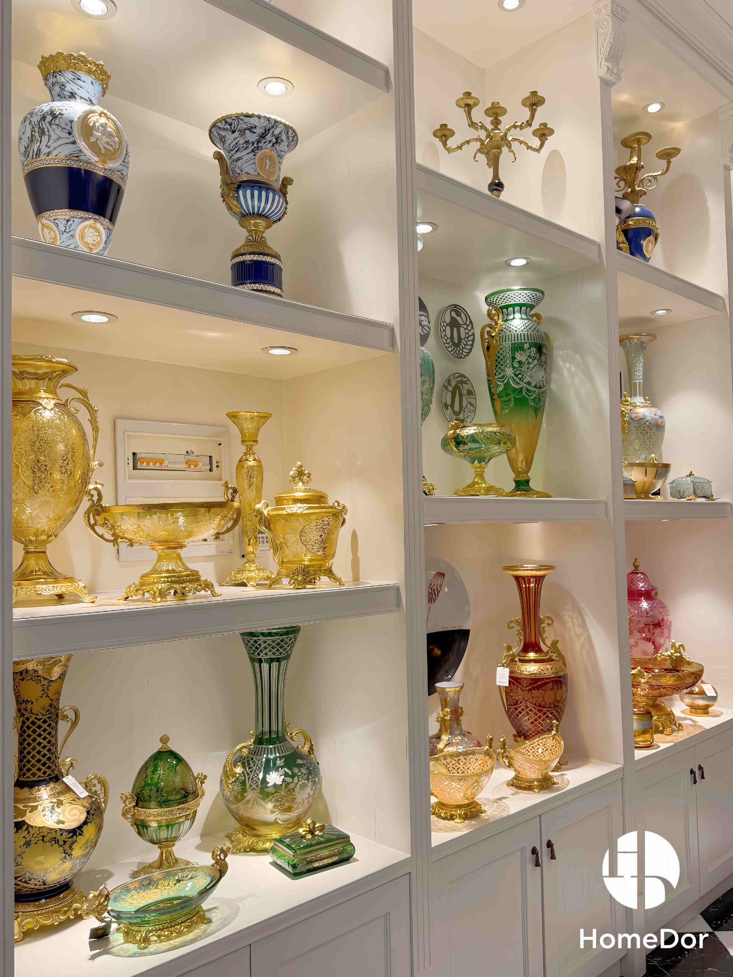 HomeDor × FH&Home | Aurora Glass Amber Gold Etched Floral Set