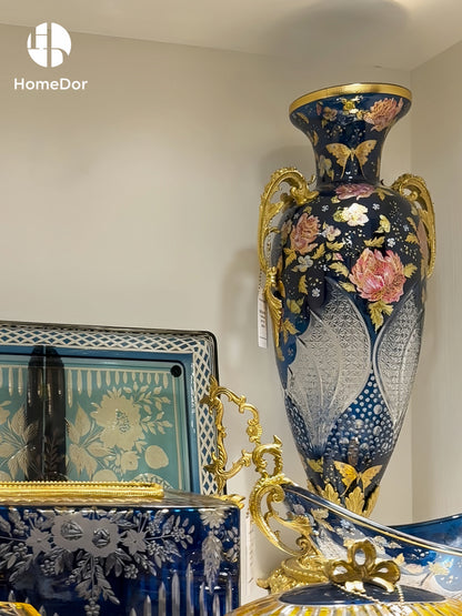 HomeDor × FH&Home | Aurora Glass Sapphire Blue Etched Floral Set