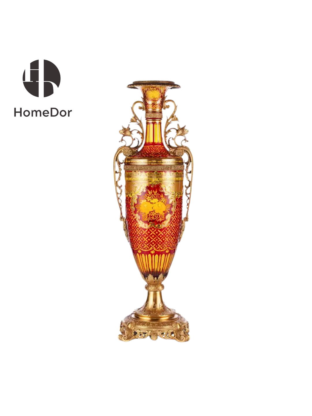 Inspired by the grandeur of Belle Époque interiors and the opulence of imperial collections, the ensemble combines architectural scale with refined craftsmanship. The towering amphora rises as a monumental focal point, while the companion pieces echo its richness through elegant proportions and intricate detailing.