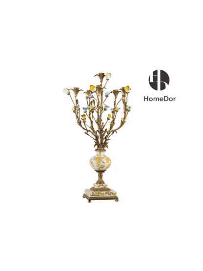Autumn Hued | Ceramic & Brass Floral Candelabra