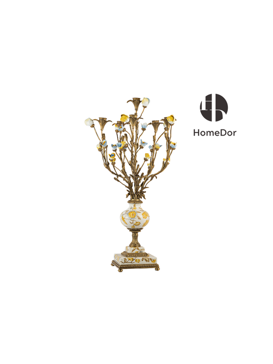Autumn Hued | Ceramic & Brass Floral Candelabra
