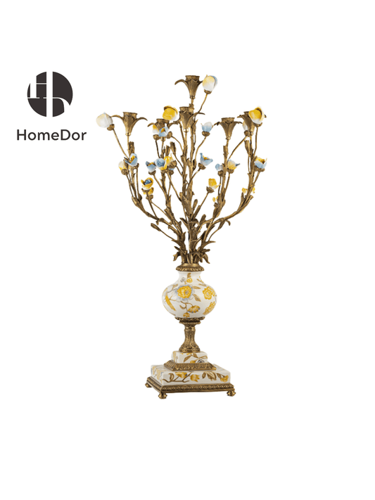 Autumn Hued | Ceramic & Brass Floral Candelabra1
