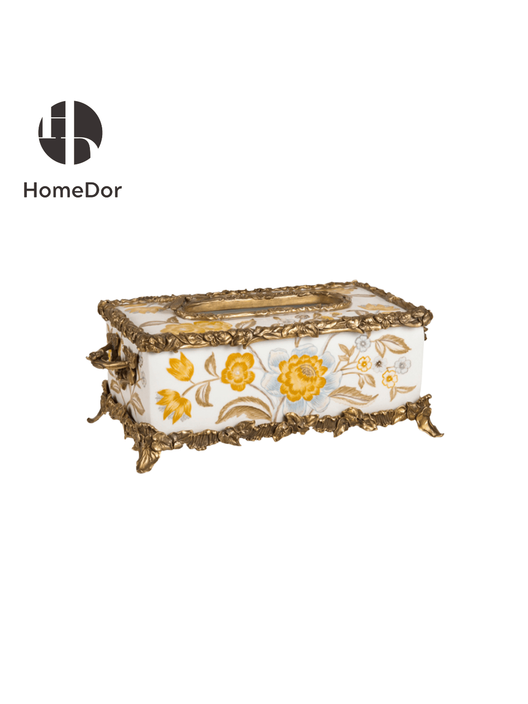 Autumn Hued | Ceramic & Brass Floral Tissue Box1