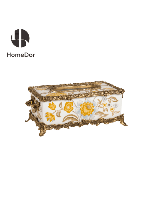 Autumn Hued | Ceramic & Brass Floral Tissue Box1