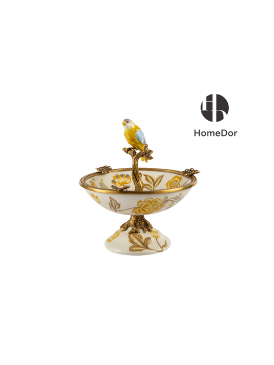 Autumn Hued | Ceramic & Brass Songbird Ashtray/Decorative Tray