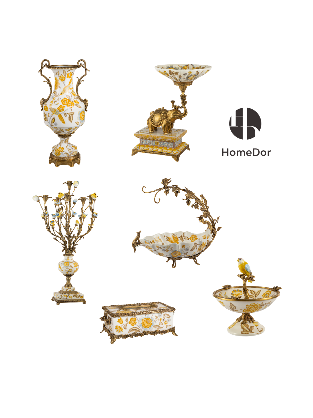 Autumn Hued | Ceramic & Brass Table Decor Set 
