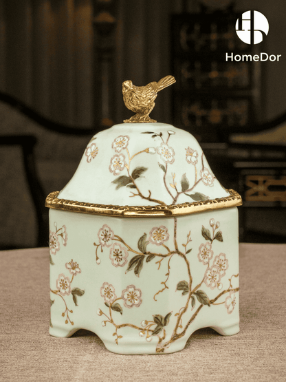 Avian Spring | Nature - Inspired Harmony Mint Green Exquisite Porcelain Decorative Canister Set6