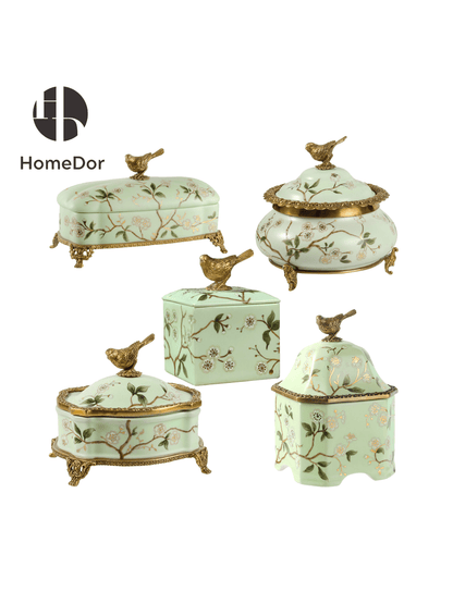 Avian Spring | Nature - Inspired Harmony Mint Green Exquisite Porcelain Decorative Canister Set