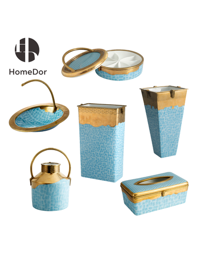 Basia Lagoon Croc Textured Gilded Ceramic Garniture