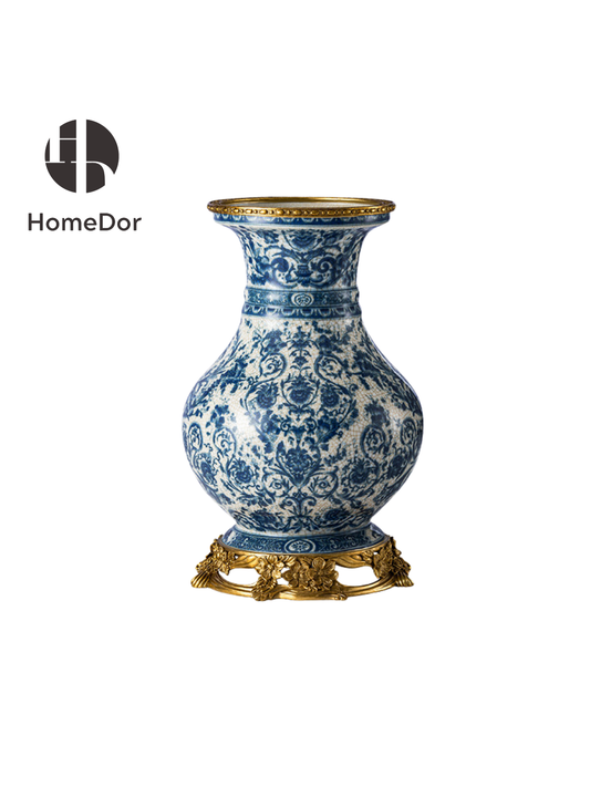 Blue & White Chinoiserie Garlic-Neck Vase
