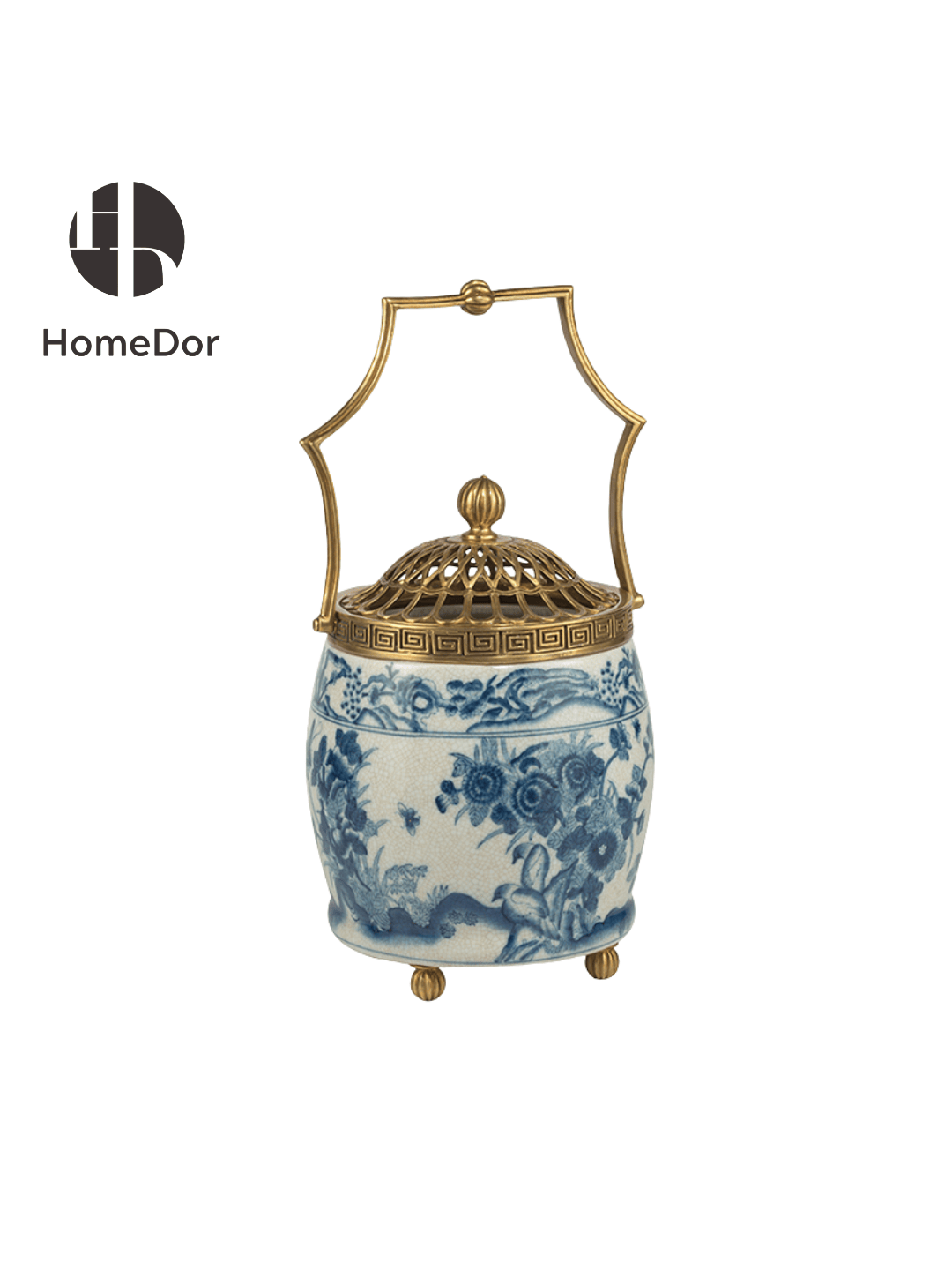 Blue and White Porcelain & Brass - Trimmed Handle Decorative Pots/ Table Set2