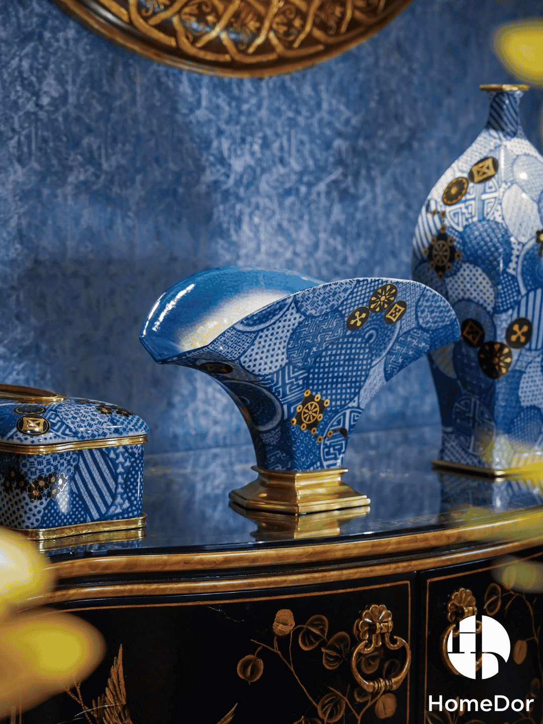 Blue and White Porcelain with Gold Accents Table Decor Set
13